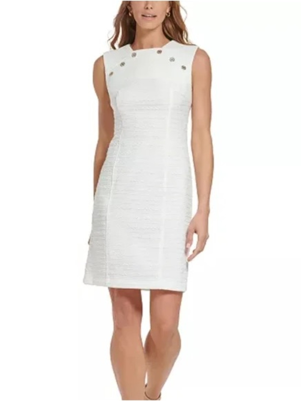 Tommy Hilfiger women’s button-trimmed Jacquard-knit dress white size 14